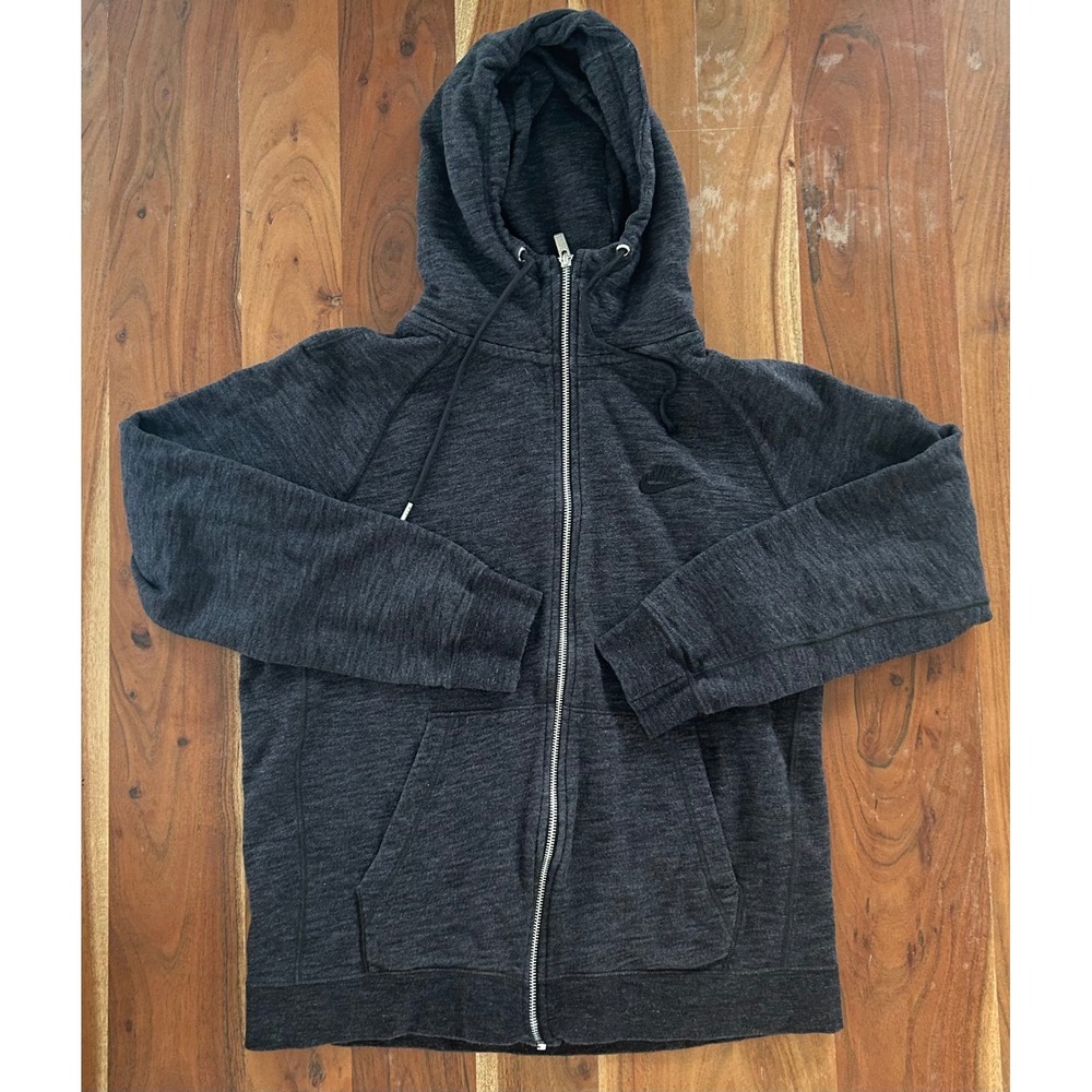 Nike Mens Full Zip Hoodie Charcoal Heather Gray Cotton French Terry Medium
